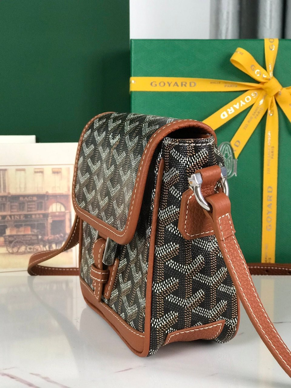 Goyard Grand Bleu 16 Cm Black Goyardine Canvas And Tan Lambskin view 10