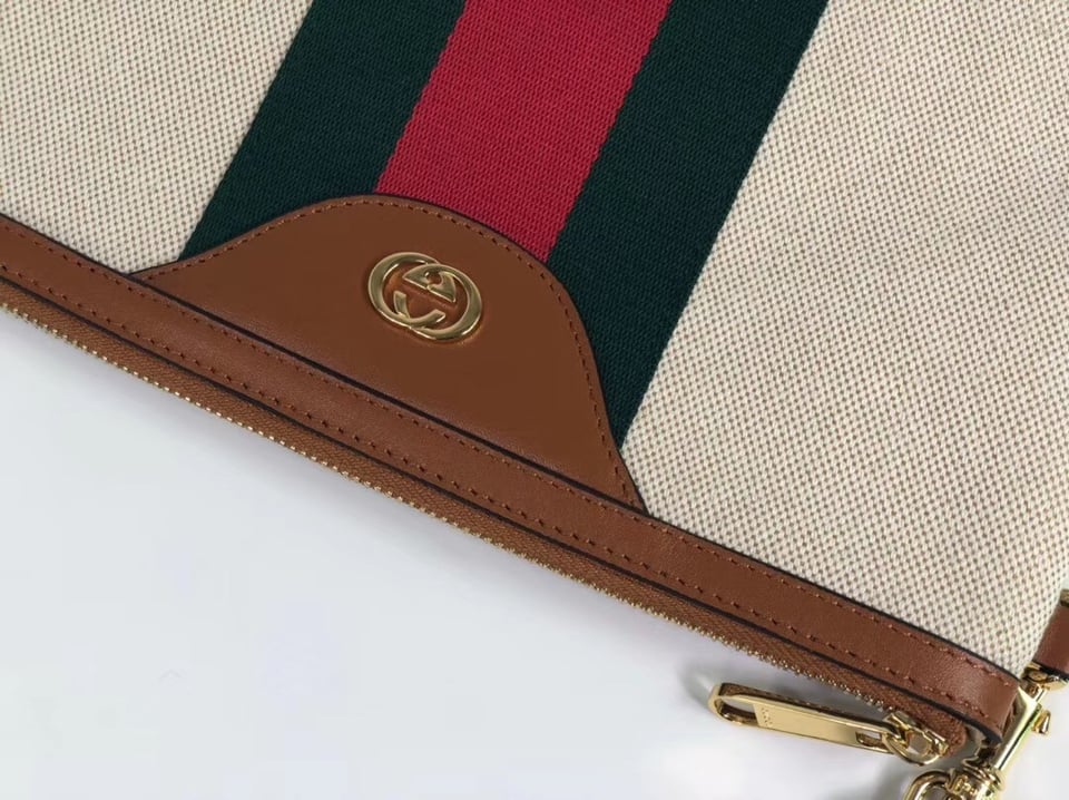 ucci Vintage Canvas Pouch Beige Green Red Stripe 11.5in/29cm For Men view 4