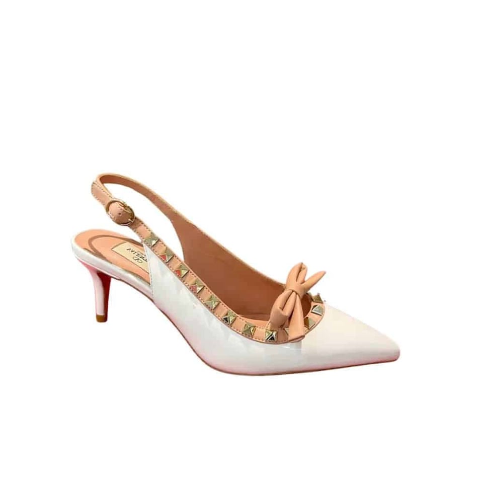 Valentino Rockstud Bow Slingback Pump In Patent Leather With Matching Studs White view 2