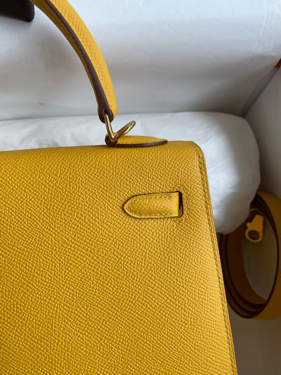 Hermes Kelly 25 Bag In Mustard Yellow Epsom Leather For Women 25cm/10in view 7