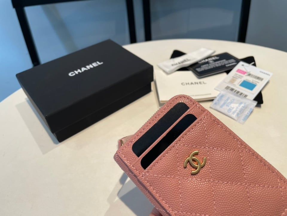 Chanel Zipped Coin Purse 11 Peach Grained Calfskin view 4