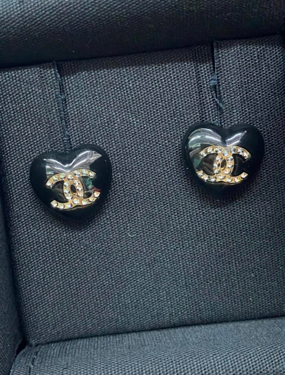 Chanel Cc Black Heart Earrings view 4