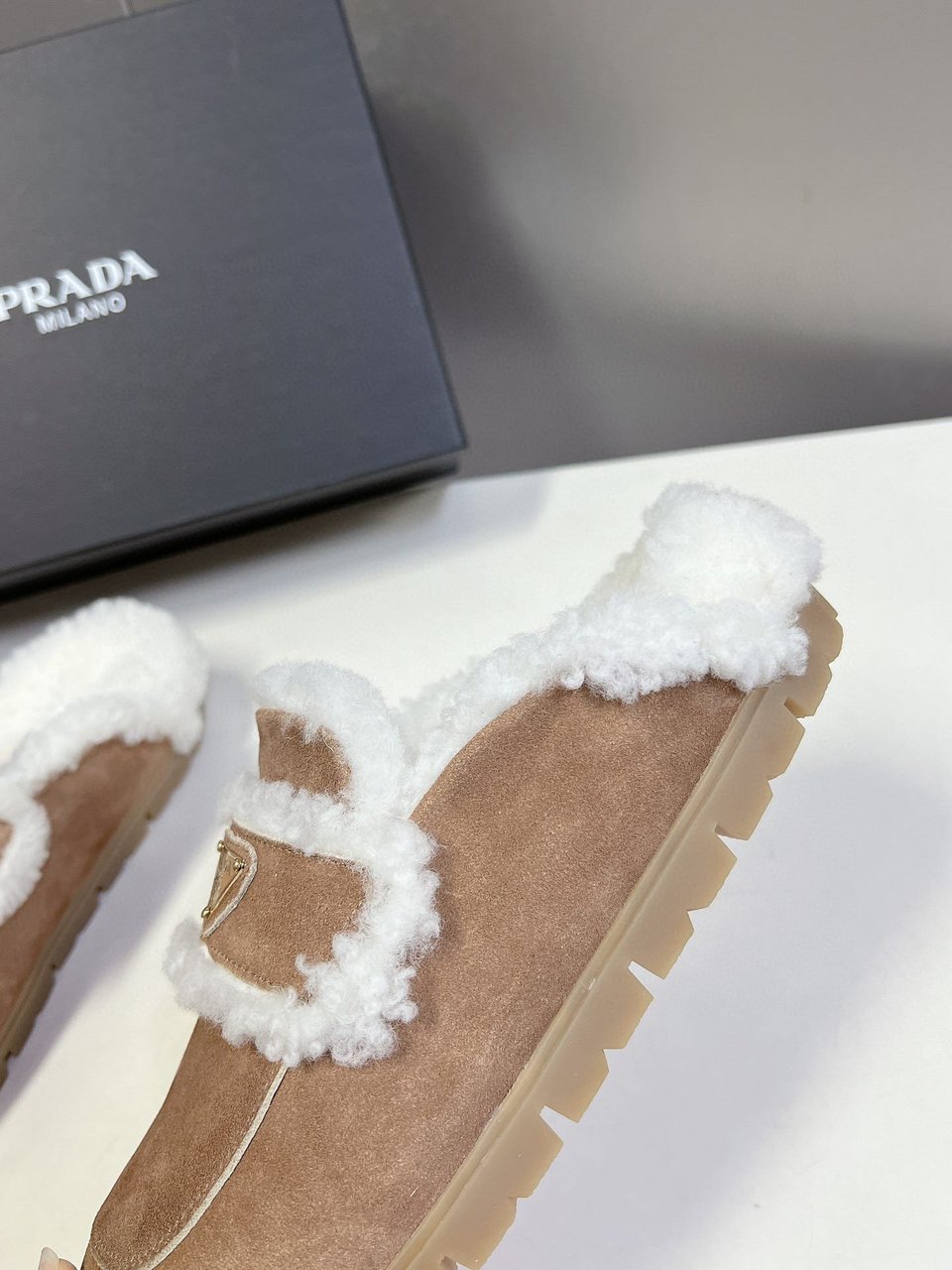 Prada Suede And Shearling Slippers Ecru 1S711M X0O F0379 F Zg20 view 10