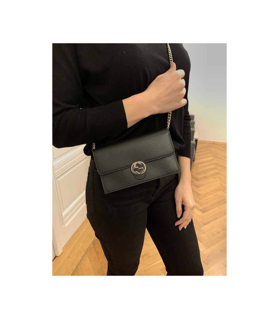 Gucci GG Interlocking Wallet On Chain Black view 5