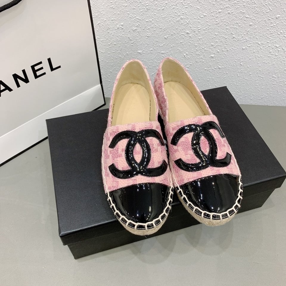 Chanel Tweed Patent Cc Espadrilles Slip On Pink Black view 6