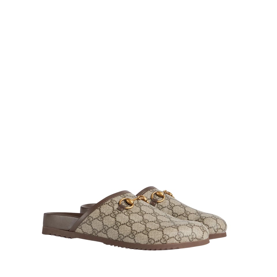 Gucci Mule With Horsebit Beige And Ebony GG Supreme Canvas 749815 For Women