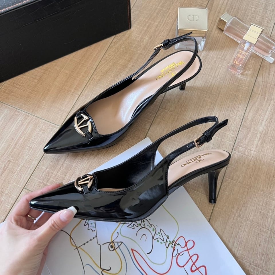 Valentino Vlogo Shiny Leather Leather Heels In Black view 6