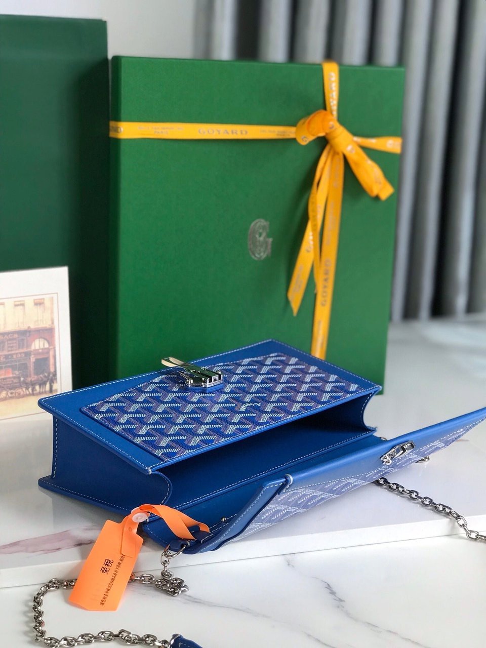 Goyard Duchesse Marie-Caroline Bag 25cm Sapphire Blue Goyardine Canvas And Smooth Calfskin view 7