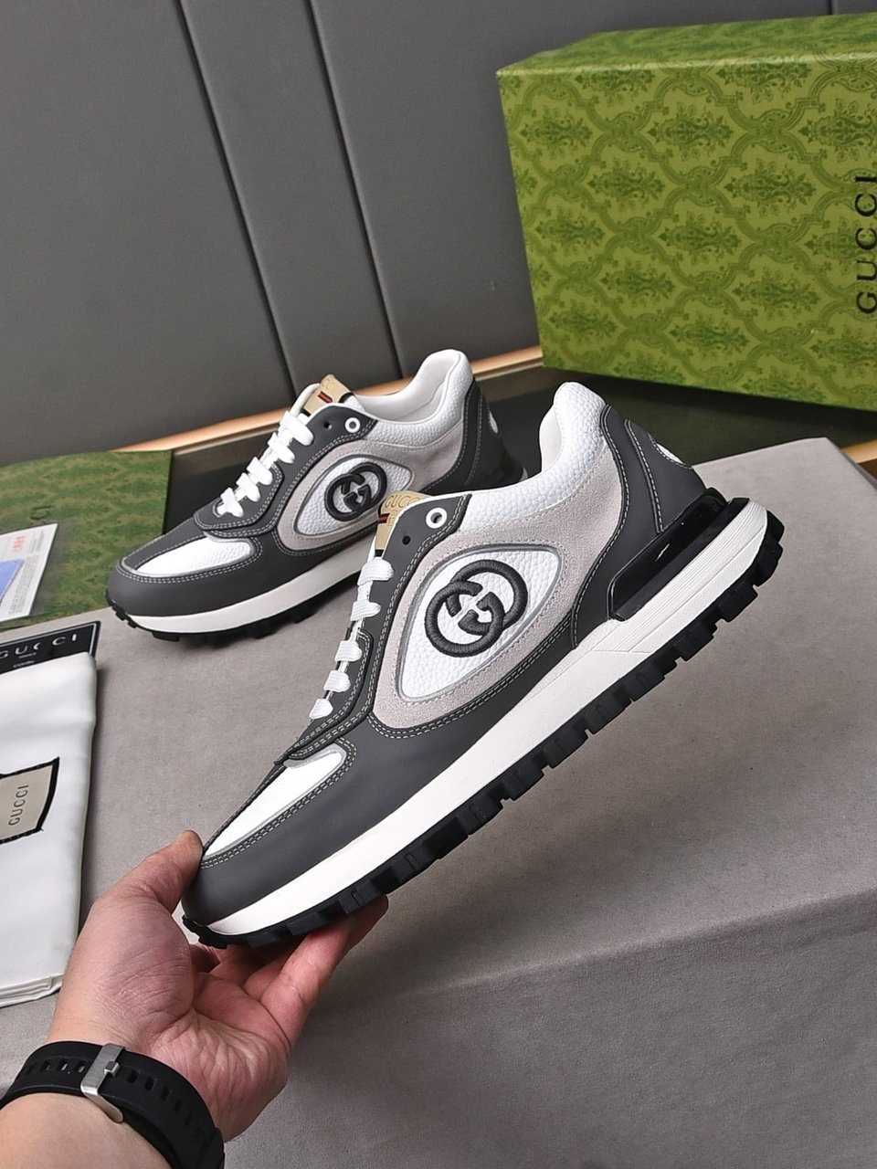 Gucci Double G Men’S Run Sneaker Gray view 3
