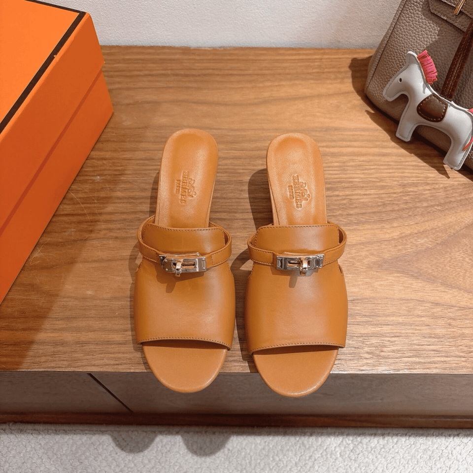 Hermes Brown Leather Mules view 3