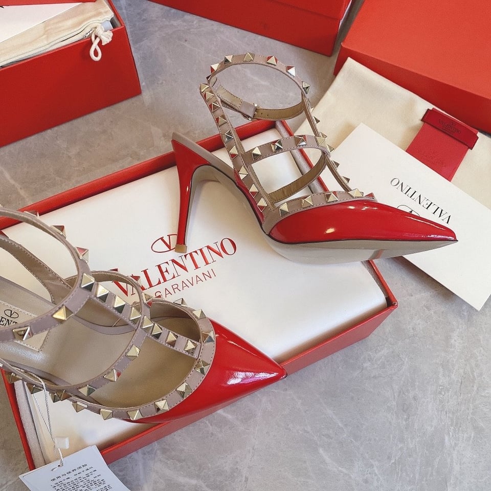 Valentino Patent Rockstud Caged Pump 100Mm Red view 4
