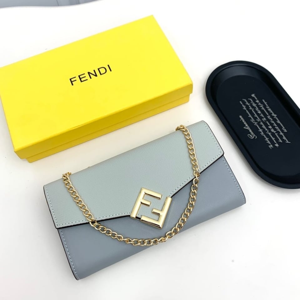 Fendi Ff Diamonds Continental With Chain Leather Wallet Light Blue 19Cm view 3