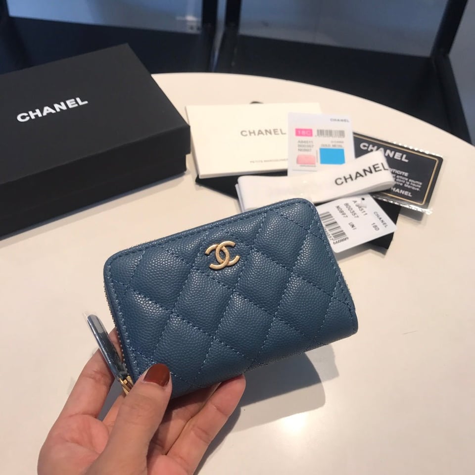 Chanel Zipped Caviar Purse 11 Aegean Calfskin Gold Icon view 2