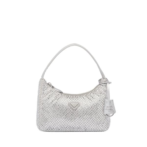 Prada Satin Mini Bag With Artificial Crystals Silver 21Cm view 2
