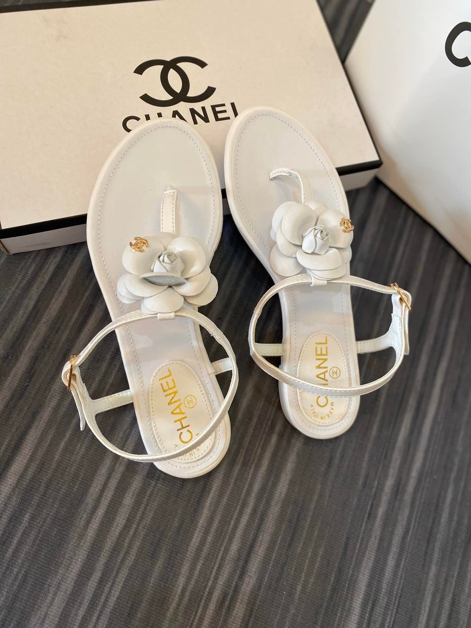 Chanel Jelly Rubber Camellia Sandals White view 5