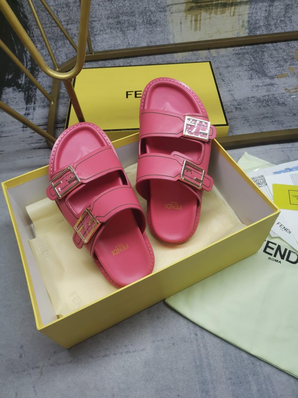Fendi Feel Leather Slides Pink 8X8326Na7F1K9Y view 7