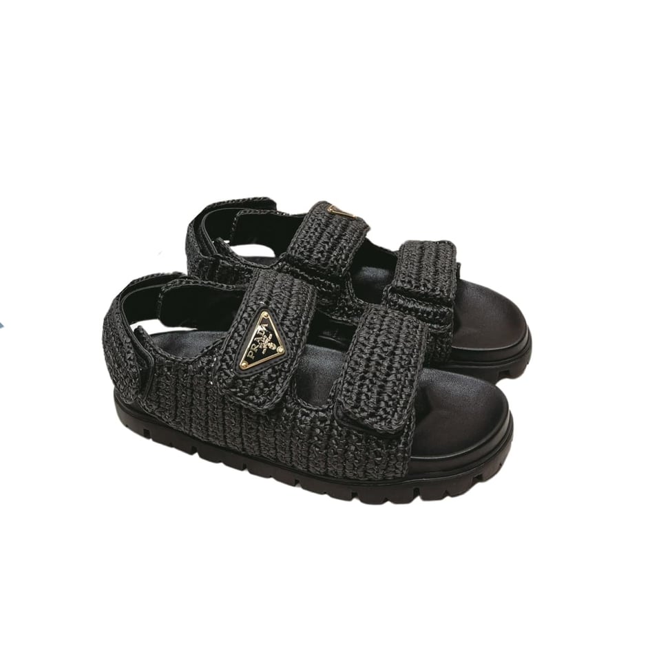 Prada Monolith Crochet Raffia Effect Sandals In Black view 2