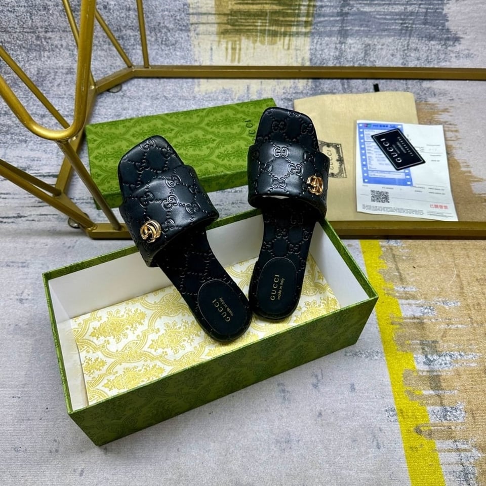 Gucci Women Slide Sandal With Double G Black 816330 Aaea2 1000 view 4