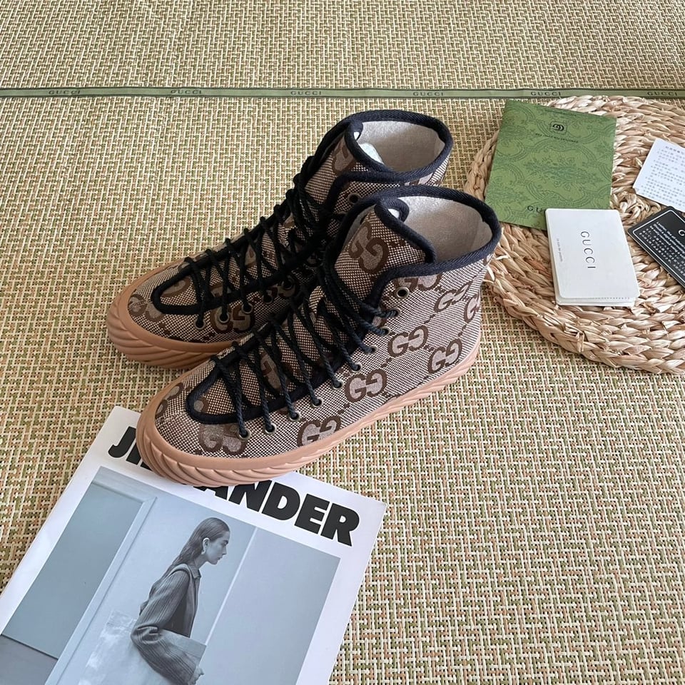 Gucci All Over Gg Logo High Top Sneakers Brown view 10