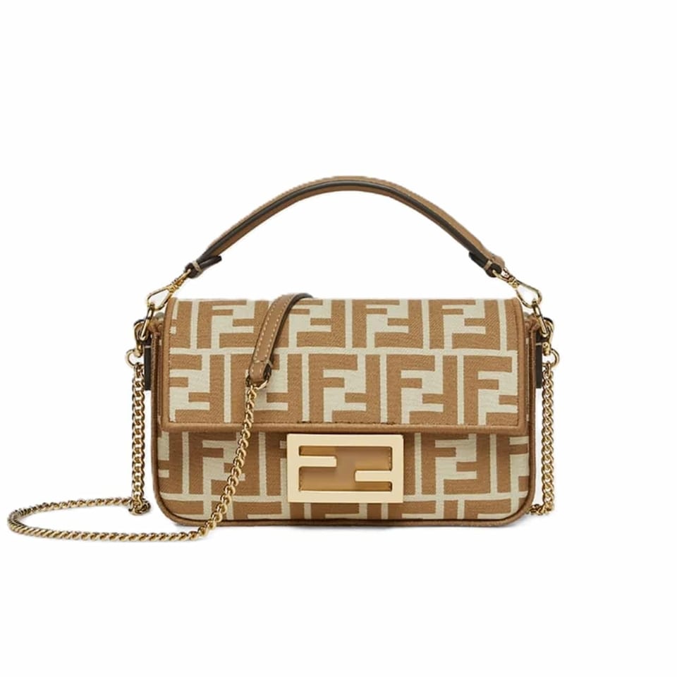 Fendi Baguette Mini Ff Jacquard Fabric Bag Beige 21Cm view 2