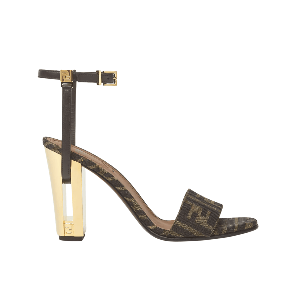 Fendi Delfina Ff Jacquard Medium Heeled Sandals Brown 8X8663Ajzff1D1C view 2