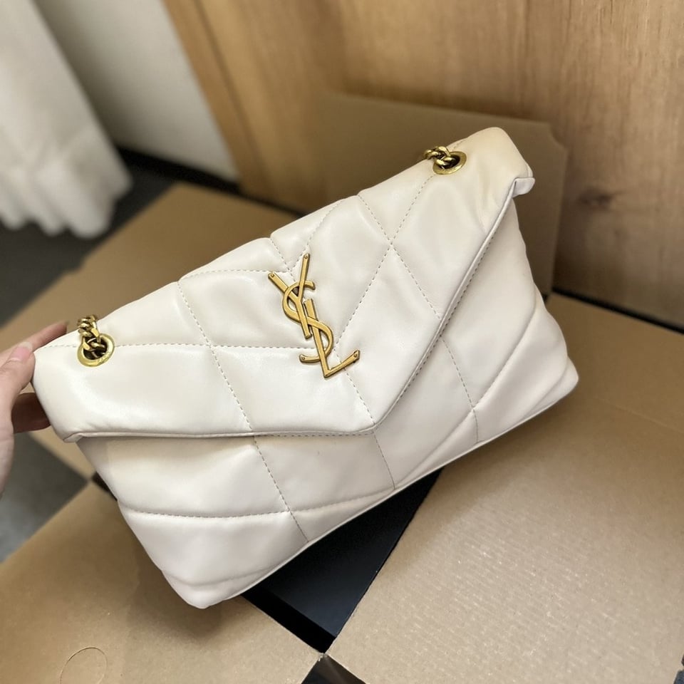 Saint Laurent Loulou Puffer Small Shoulder Bag In Soft Cream 28Cm view 3