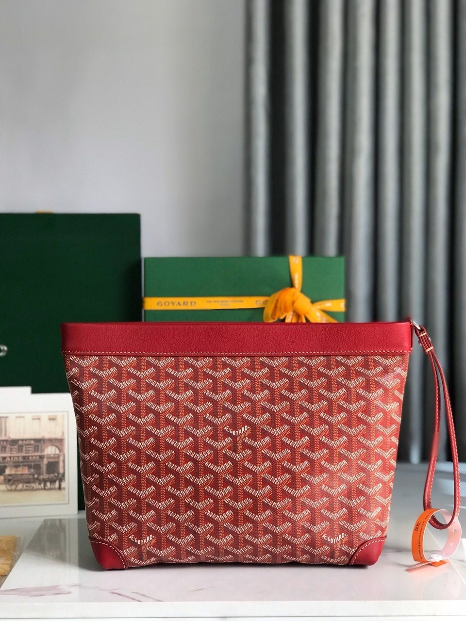Goyard Conti Pouch 24cm Classic Red Lambskin And Goyardine Canvas view 8