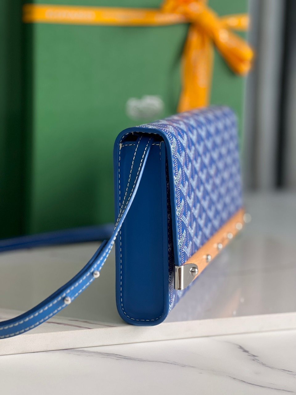 Goyard Monte-Carlo Pm Clutch 25 Cm Sapphire Blue Goyardine Canvas view 9