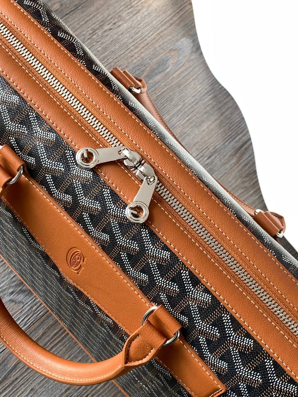 Goyard Cisalpin Document Case 39 Cm Black Goyardine Canvas And Tan Calfskin view 7