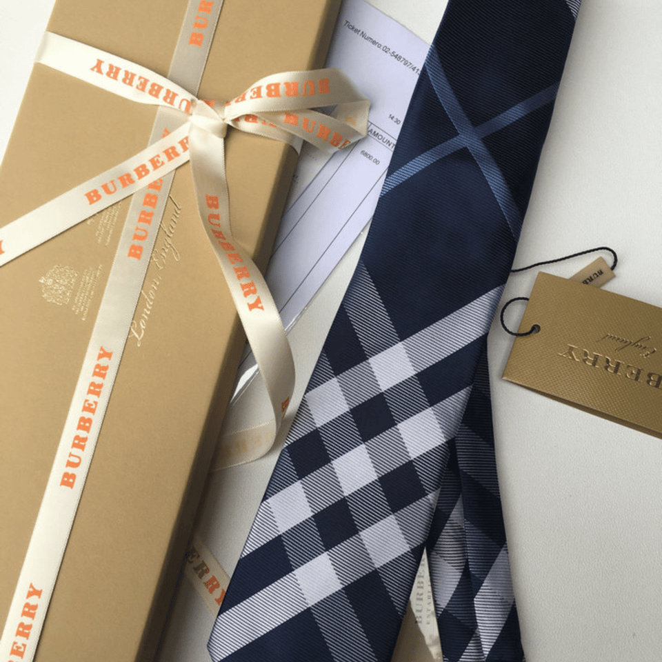 Burberry Navy Nova Check Silk Tie For Men view 8