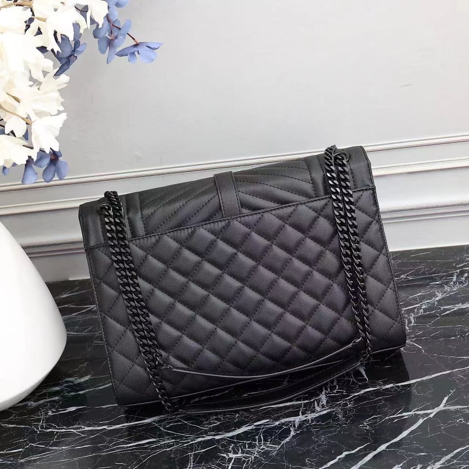 Saint Laurent Envelope Large Bag In Mix Matelasse Grain De Poudre Embossed Leather Black 31Cm view 8