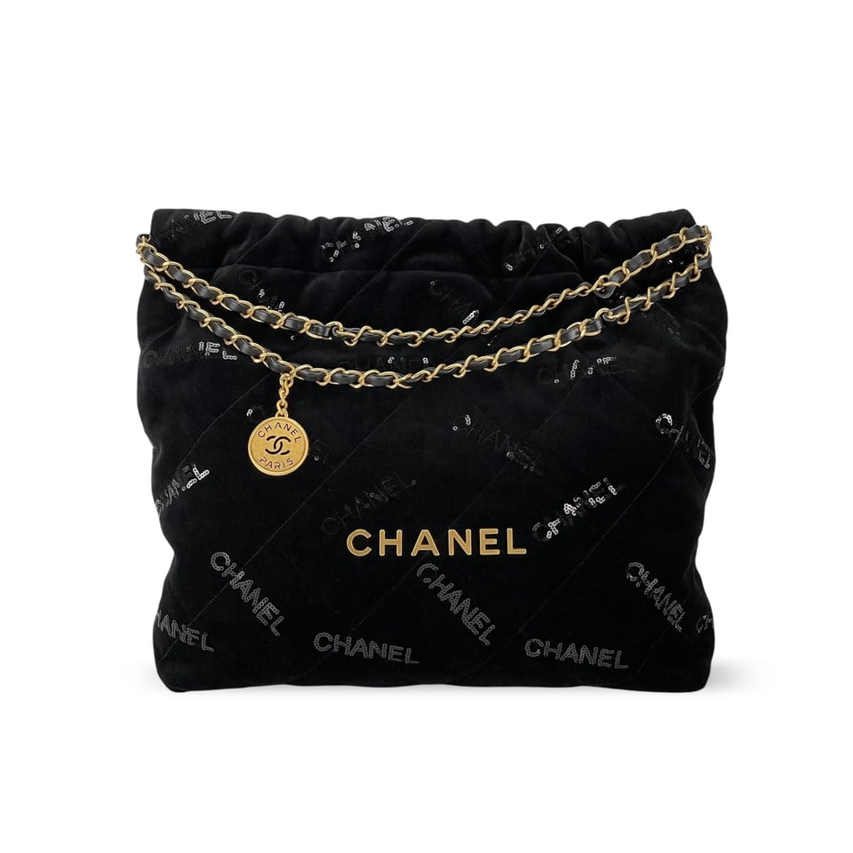 Chanel 22 Small Handbag Velvet With Sequins 37cm