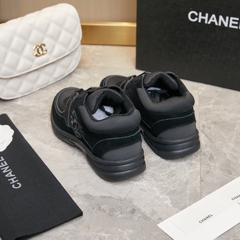Chanel Suede Reflective Sneakers Black view 3