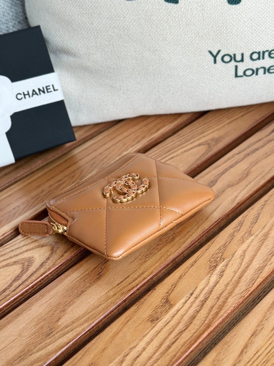 Chanel 19 Zipped Coin Purse 11Cm Brown Lambskin Gold Hardware view 3