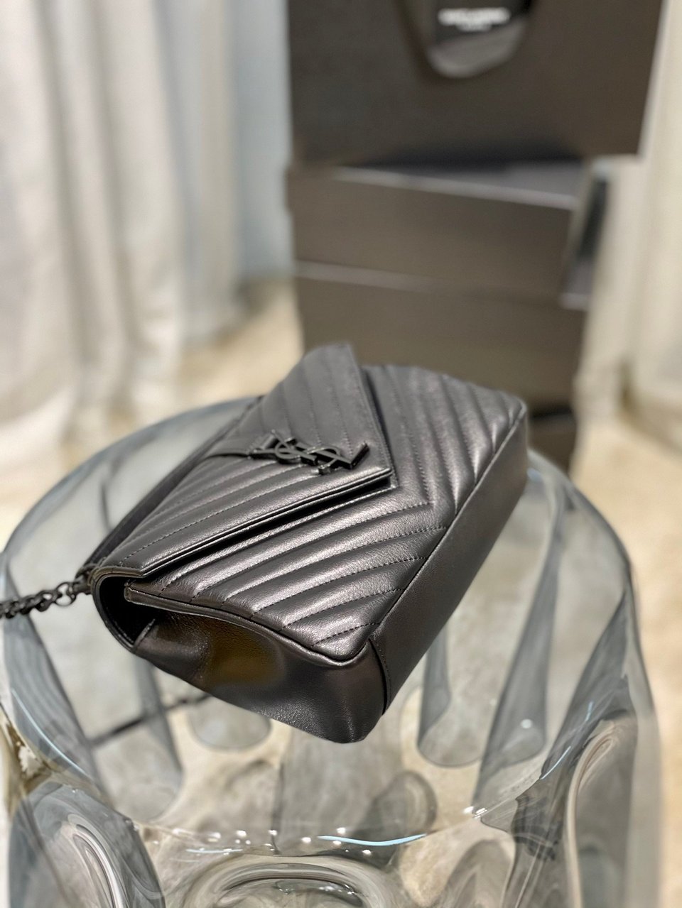 Saint Laurent College Medium Chain Bag In Quilted Leather Black Noir 24Cm view 9