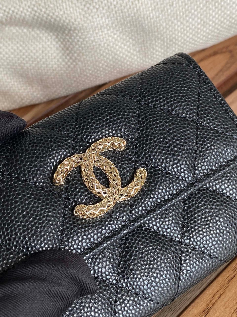 Chanel Small Wallet 11Cm Black Caviar Light Gold Hardware view 9