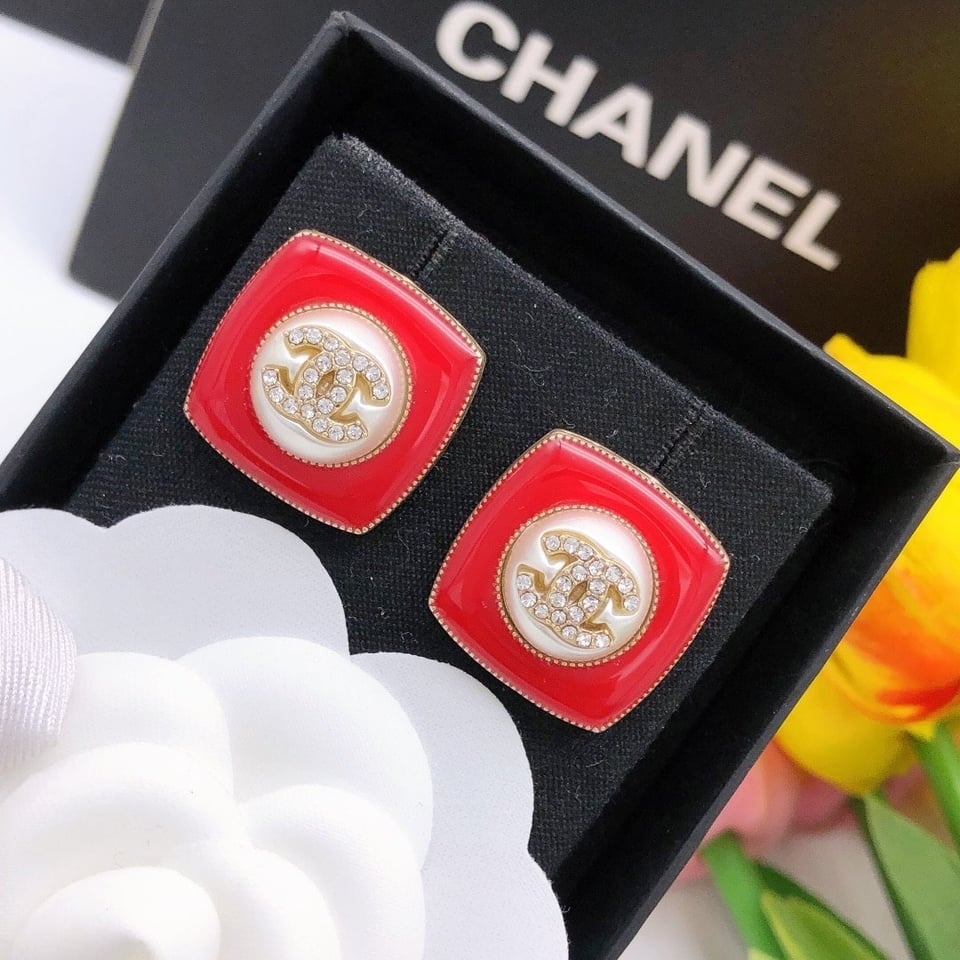 Chanel Cc Earrings Red view 6