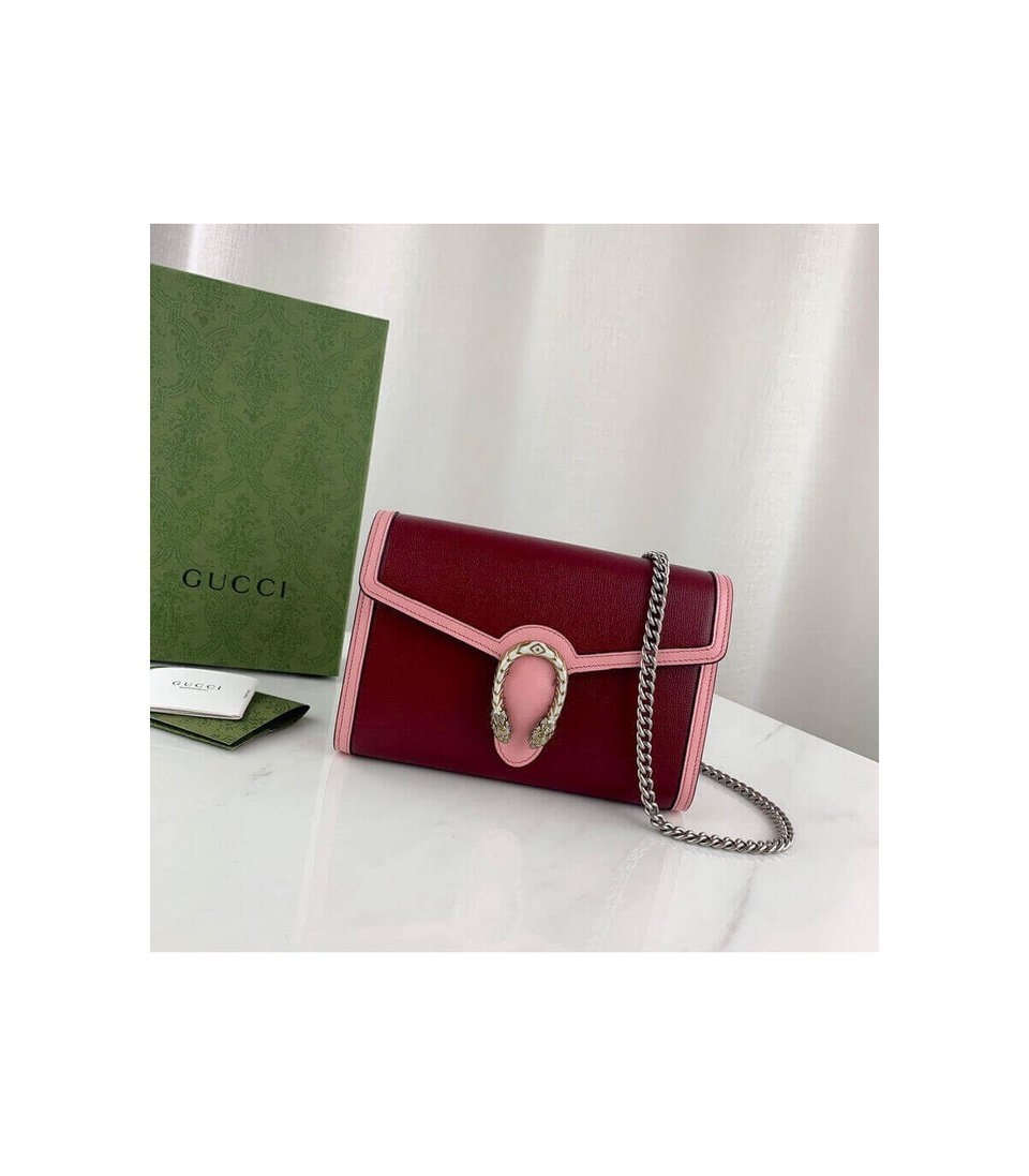 Gucci Dionysus Mini Chain Bag in Red and Pink Leather 20cm view 4