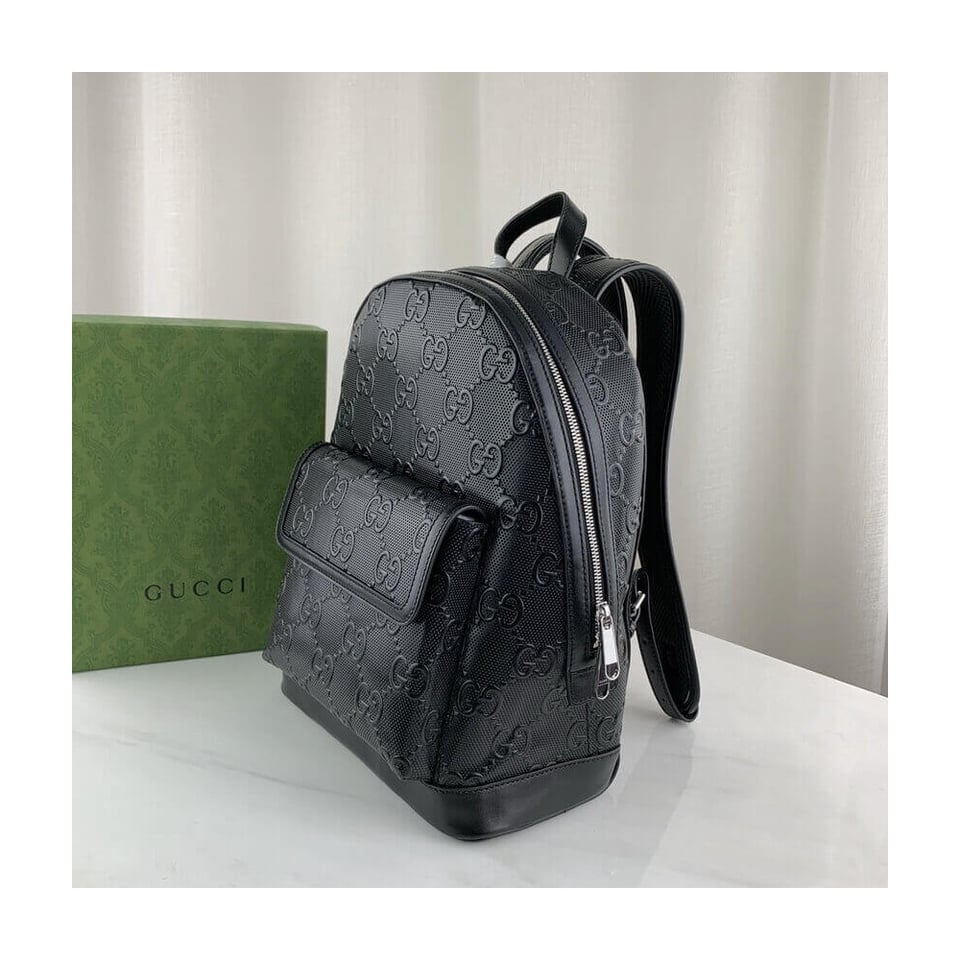 Gucci GG Embossed Backpack in Black Leather view 6