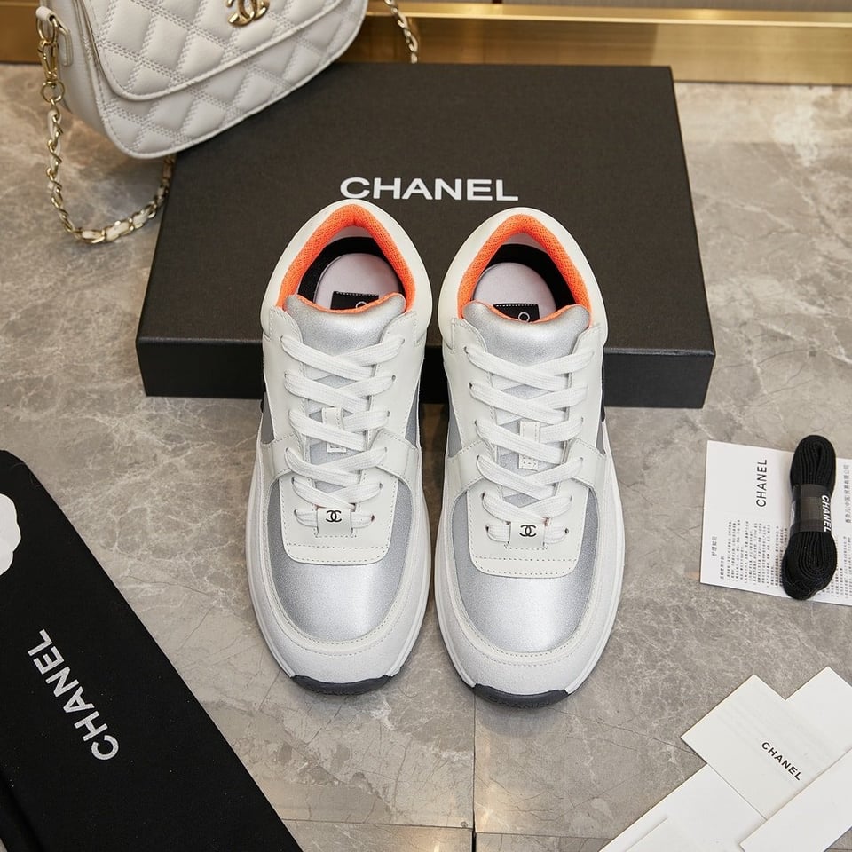 Chanel Suede And Leather Cc Low Top Sneakers White Orange view 7