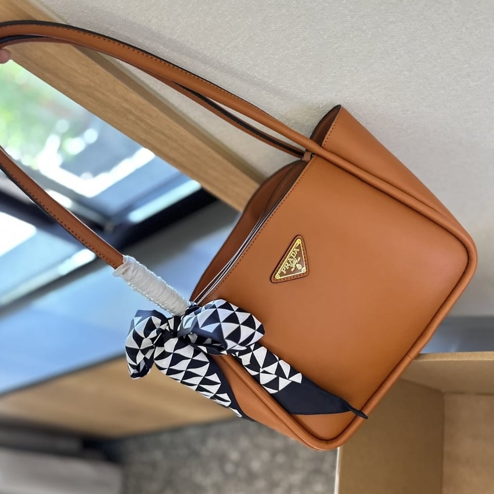 Prada Leather Mini Tote Bag Caramel 25Cm view 3