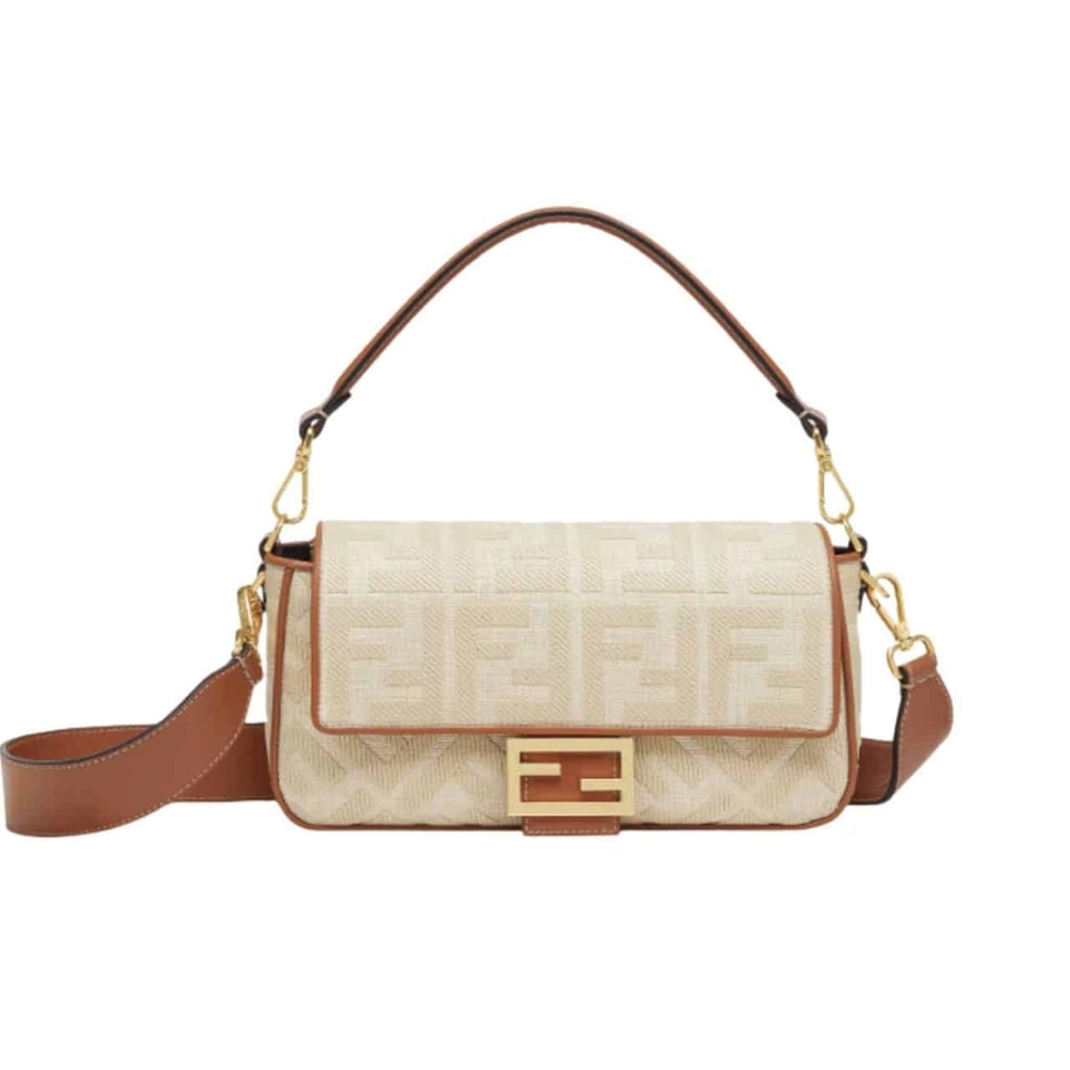 Fendi Baguette Natural Straw Bag With Ff Embroidery 26Cm view 2