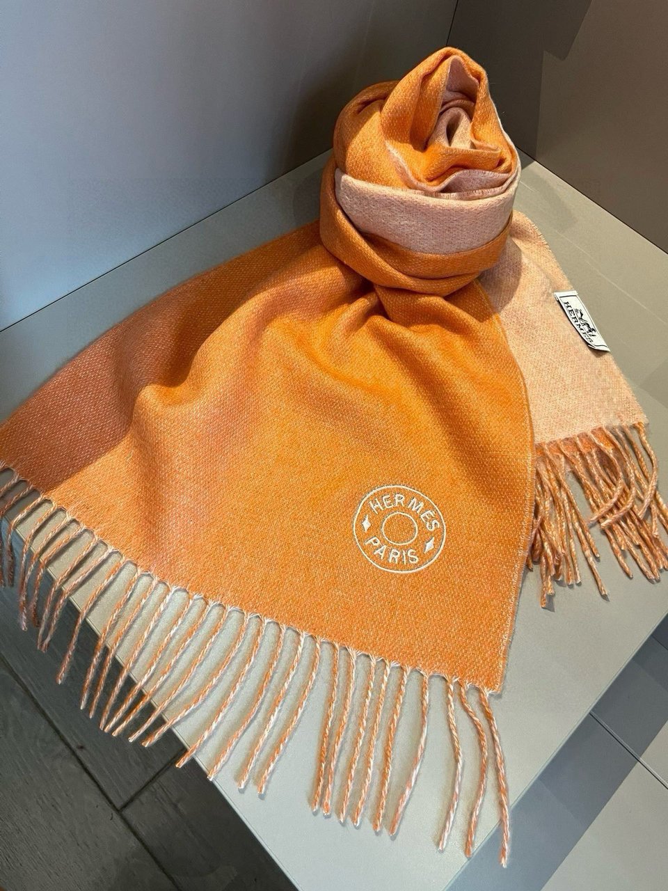 Hermes Cashmere Blanket Scarf Orange For Women 180cm