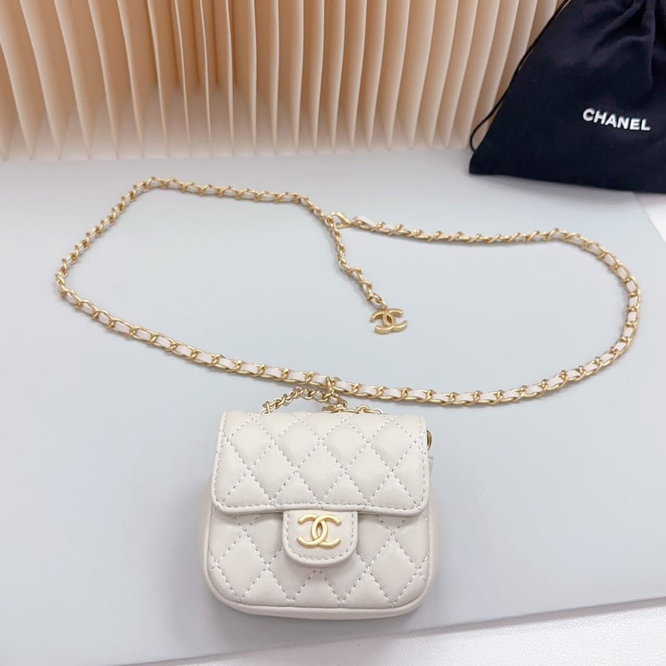 Chanel Chain Belt White Quilted Lambskin Bag view 5