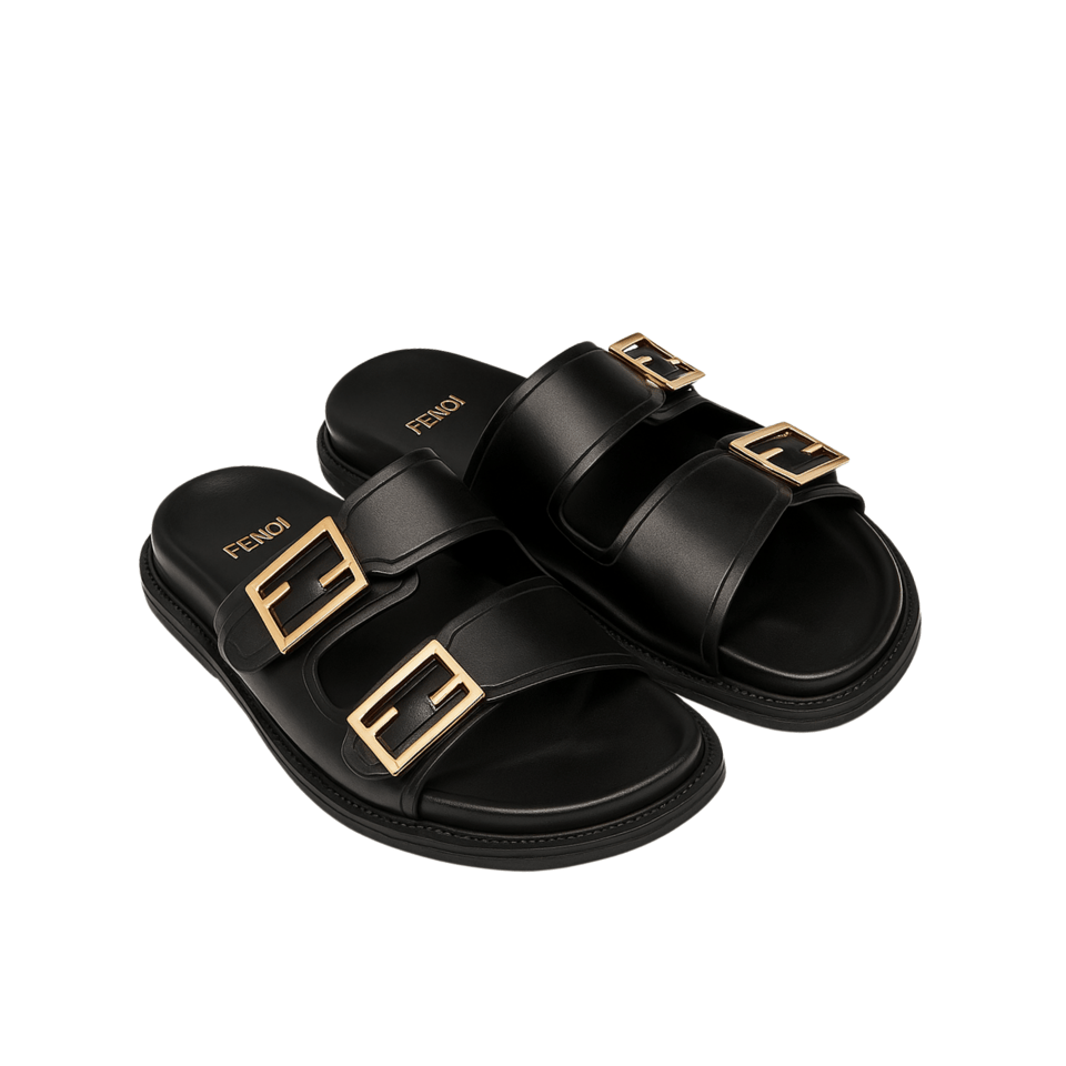 Fendi Feel Leather Slides Black view 2