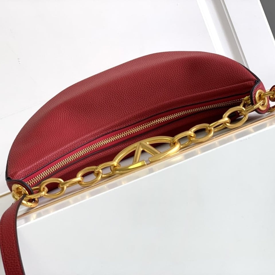 Valentino Garavani Vlogo Moon Medium Grainy Hobo Bag With Chain Dark Red 29Cm 5W2B0N59Jdk Y9Q view 6