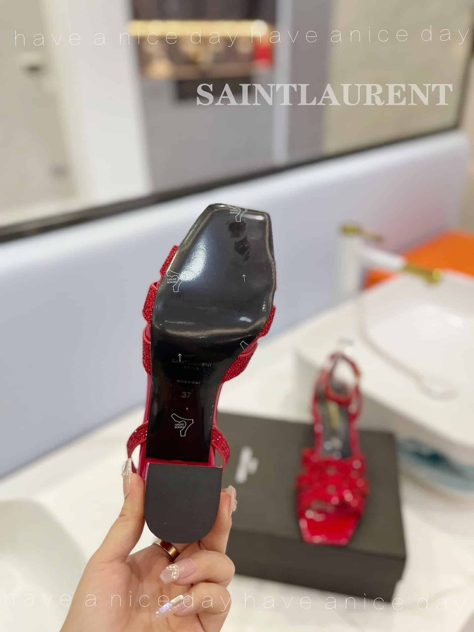 Saint Laurent Tribute Leather Sandals Metallic Red view 8