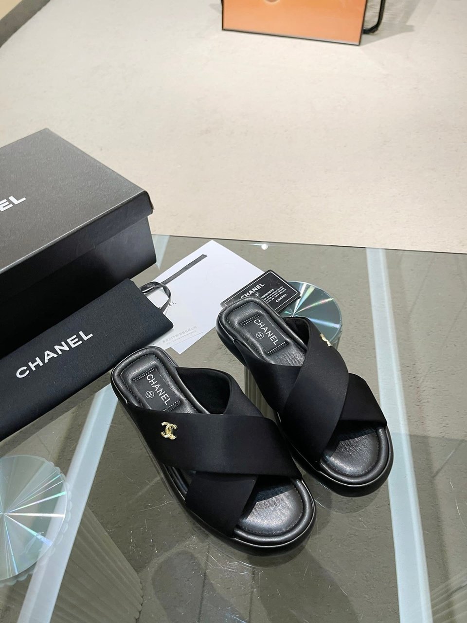 Chanel Cc Logo Criss Cross Slides Black view 9