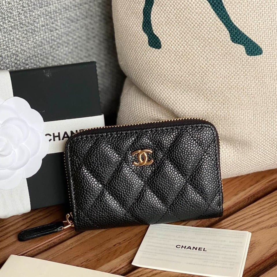 Chanel Zipped Wallet 7.5Cm Black Caviar Gold Hardware view 2