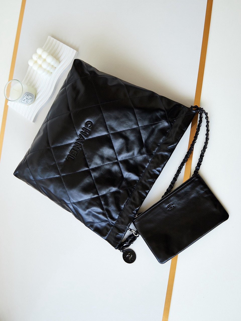 Chanel 22 Hobo Black Calfskin Black Hardware view 3